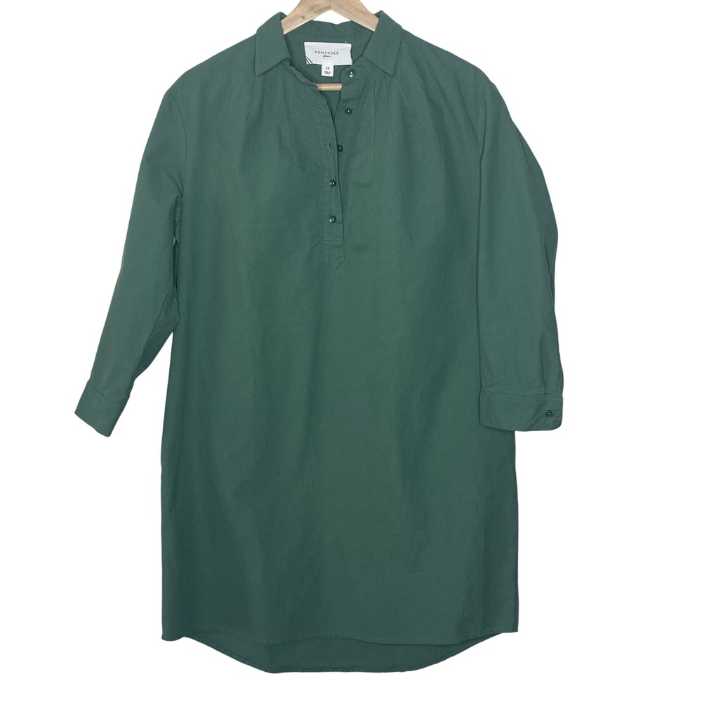 POMANDER PLACE Green Button Down Collared‎ Shirt Dress Tunic XS